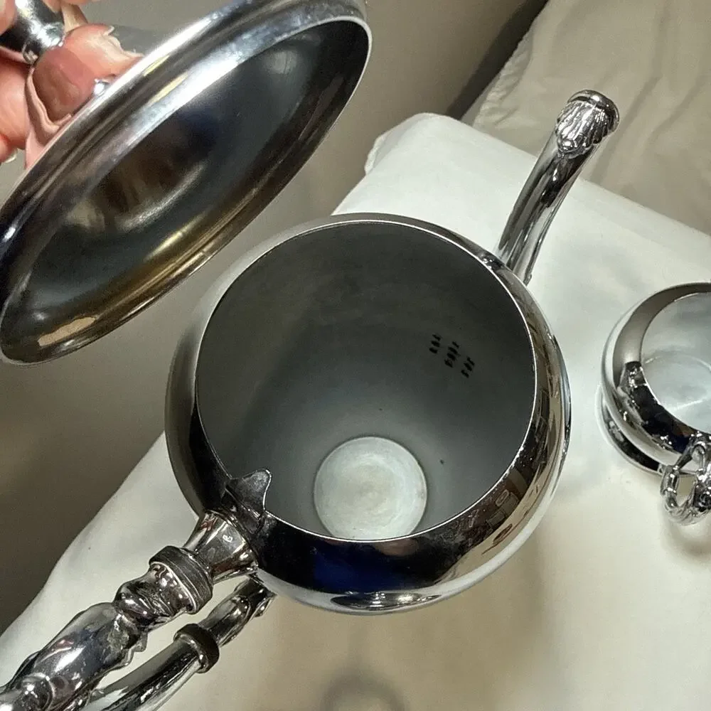 Vintage Dorothy Thorpe Originals Chrome Coffee Set MCM Hollywood Regency 3pc - Picture 8 of 15